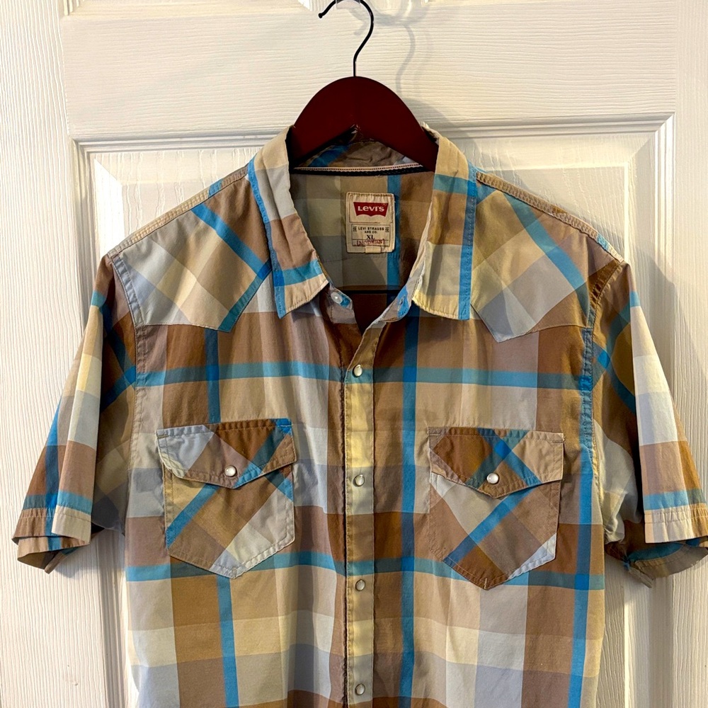 Levi's Men's Casual Plaid Shirt - Brown and Blue - Picture 3 of 6